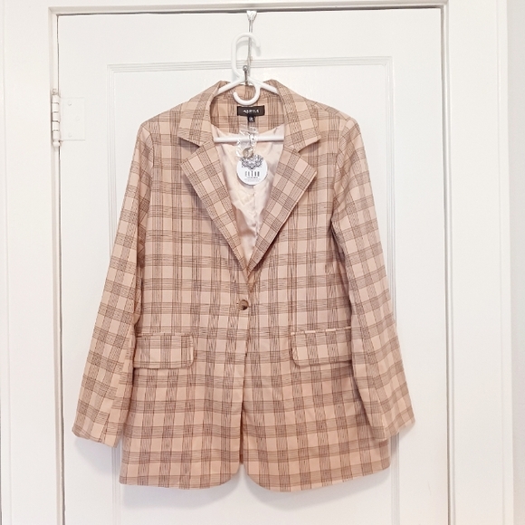 4SI3NNA Jackets & Blazers - 4SI3NNA Tan Plaid Darla Jacket SZ Large NWT